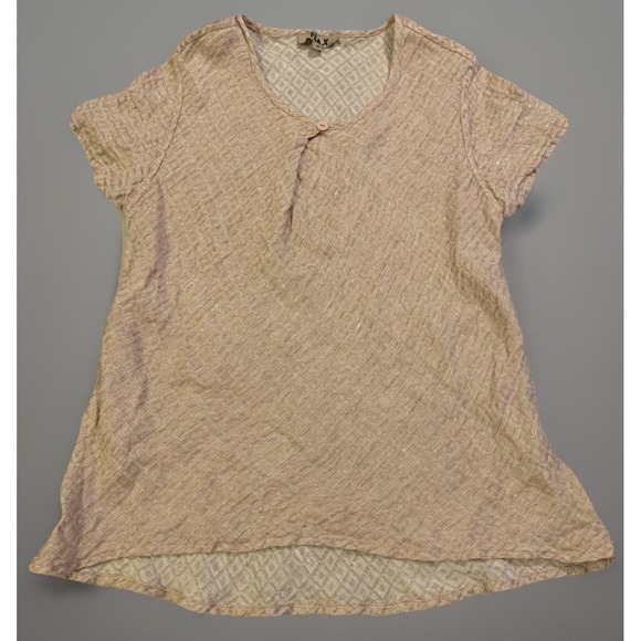 Flax Tops - Flax Top Women Sz Petite Pale pink 100% Linen Blouse Boxy Lagenlook Short Sleeve